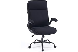 CASTLOVE Ergonomic Office Chair, Desk Chair with Backrest, Fold-Up Armrest, High Backrest, Height Adjustable, Rocker Function (Office Chair, Fabric, Black, Max. 150 kg)