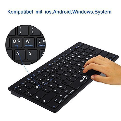 BATTOP Bluethooth Tastatur, QWERTZ Deutsche Layout Tastatur Ultra dünn drahtlose Bluetooth Tastatur Bluetooth 3.0 drahtlose Tastatur für alle Tablet,iPad,Mac,iOS, Android und Windows Geräte – Schwarz - 2