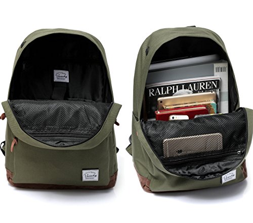 Vaschy Classic Rucksack Leichte Wasserabweisende Schulrucksack Reise Rucksack Passt 14-Zoll Laptop Gr  n