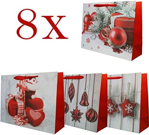 Christmas Gift Bags Large Size - 8 Pack - Horizontal Holiday Gift Bags with 4 Winter Designs for Christmas Presents, Stocking Stuffers, Gift Wrap and Party Favours by Jonami