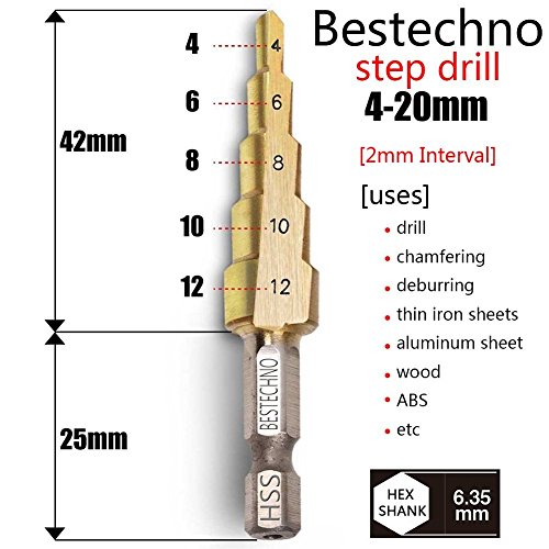 Bestechno Titan-Nitrid beschichtete Hochgeschwindigkeits stahl stufenbohrer im 4-12/4-20/4-32 mm Set - 4
