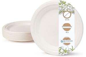 BIOZOYG Przyjazne dla srodowiska jednorazowe naczynia z bagassy I 50 sztuk talerzy z trzciny cukrowej biale okragle wybielane 22 cm I Bio naczynia jednorazowe talerze do jedzenia talerze jednorazowego uzytku talerze imprezowe talerze na raz