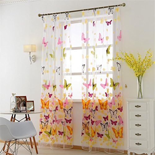 BKFF® Butterfly yarn rustic romantic tulle curtain window screening customize finished products balcony sheer curtain girl bedroom 1 pcs , 3*2.7m