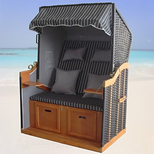 XINRO® – XY-71 – Volllieger Ostsee Strandkorb anthrazit inkl. Strandkorbhülle u. 4x Kissen, – schwarzes Polyrattan, Ostsee Strandkorb Form - 2