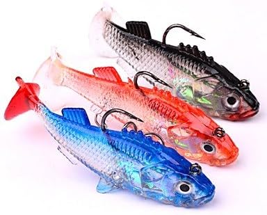 3 pcs Soft Bait Jigs Fishing Lures Soft Bait Jigs Jig Head Black Assorted Colors g/Ounce,76 mm/3" inch,Soft Plastic Lead SiliconSea