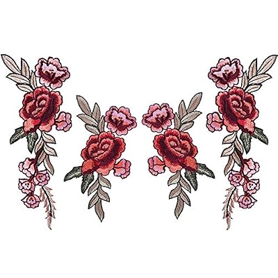 BBTO 4 Pièces Appliqués Brodés Fleurs Patches de Fleurs Coudre sur le Patch Insigne Applique pour Robe, Chapeau, Chaussures, Jeans (2 Tailles)