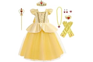 Lito Angels Princess Cinderella Belle Fancy Dress Up Costume Party Ball Gown with Accessories Set for Kids Girls Age 2-10 Years