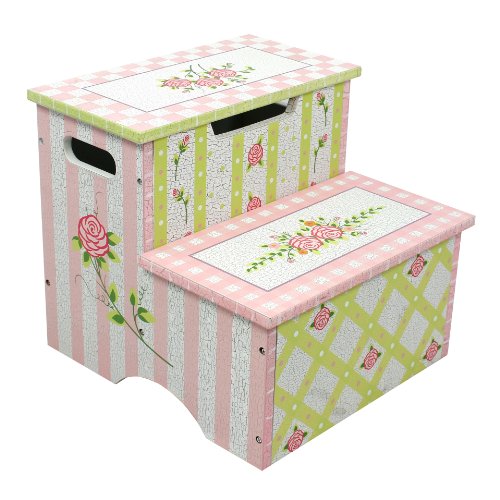 Teamson Girls Step Stool with Storage- Crackled Rose Room Collection