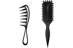Ruayia Lockenbürste Denman Kit, Curl Brush Haarbürste Strähnenkamm Wide Tooth Comb, Lockenkamm Gepolstert Zahnkämme Hai Zahnkamm Frauen Männer Salon Lockenbürste Grobzinkiger Kamm - Schwarz