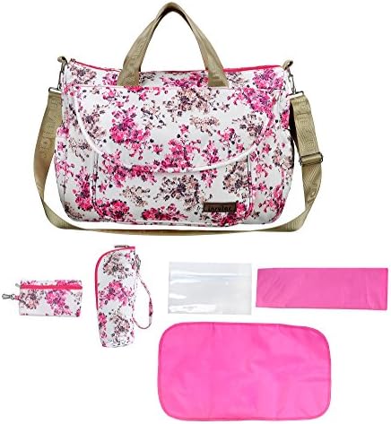 larsuyar 100% Cotton 6 Pieces Baby Tote Bag Set, Baby Diaper Bags for Girls, 42cm By 37cm By 14cm(flower pink)