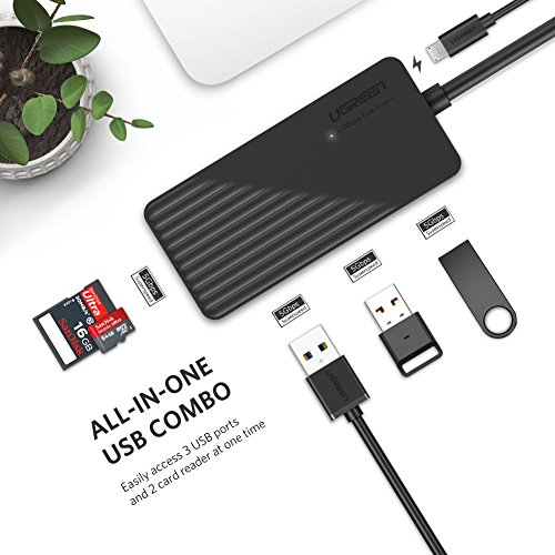 USB Kartenleser UGREEN USB 3.0 Hub 3 Port mit SD TF Kartenlesergerät für Windows 10/8.1/8/7/Vista/XP, Mac OS X, Linux und Windows Surface Pro,IdeaPad, MacBook Air usw - 2