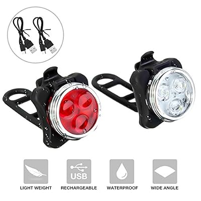 SGODDE Kit d’Éclairage Vélo Rechargeable, SGODDE Lampe de Vélo Avant et Arrière LED Puissant, 4 Modes de Luminosité, Bicyclette Phare Blanc et Feu Arrière Rouge Imperméable pour VTT VTC Cyclisme