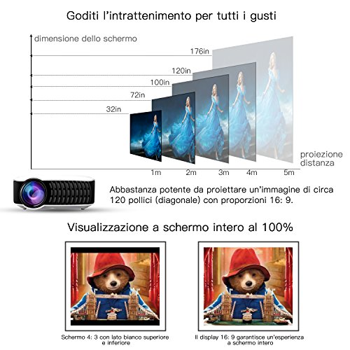Proiettore 2400 Lumens Full HD Alta LuminositÃ , GooBang Doo T22 VideoProiettore LCD 1080P Portatile per Home Cinema Giochi Film Presentazioni