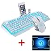 Produktbild FELiCON Gaming Tastatur Maus Combo Wired LED Hintergrundbeleuchtung Metall Ergonomische USB Pro Gaming Tastatur 2400 DPI 6 Tasten Maus Set mit Mauspad für PC Laptop Computer (Weiß/Blau licht)