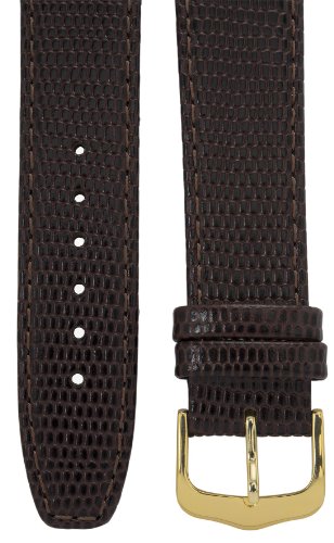 Uhrenarmband 20 mm Leder dunkelbraun, Eidechsen-Optik, Länge 75x115mm, Aluminium IP gold-Dornschließe