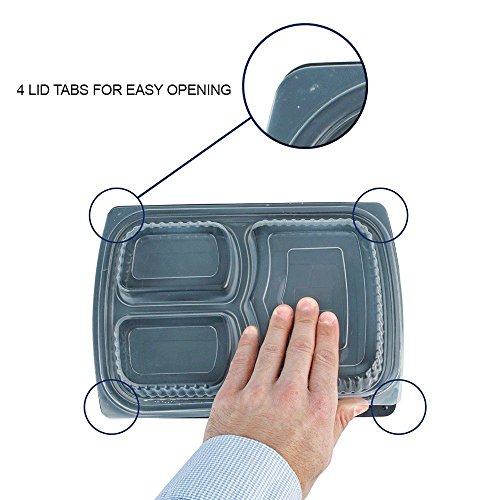 3 Fach Meal Prep Behälter, 100% Auslaufsicher Bento Box / Lunch Boxen, Lagerbehälter für Lebensmittel. Stapelbar, Wiederverwendbar und BPA-frei Aufbewahrungsbox. Mikrowellenfest, Gefrierschrank geeignet, Portions-Trennwände – (10 Stück) (10 Stück) - 6