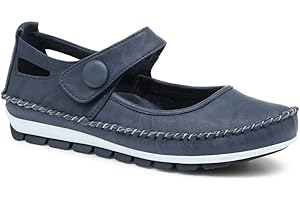 Pavers Women's Leather Mary Janes - Adjustable Touch Fastening and Breathable Sole - Comfortable Versatile Casual Shoes - Ladies Summer Footwear