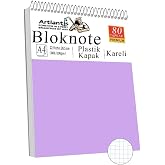 Telli Masa&uuml;st&uuml; Not Defteri Kareli A4 1 Adet Masa &Uuml;st&uuml; Plastik Kapaklı Spiralli Bloknot Blocknote 80 Yaprak Okul Ofis