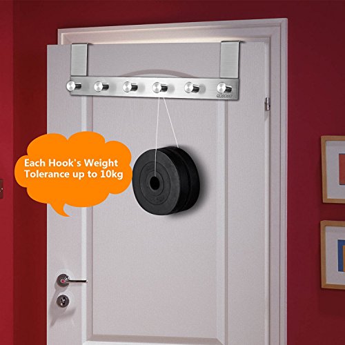 qobobo Edelstahlhaken Türgarderobe Türhaken Handtuchhalter Schublade Tür Haken Kleiderhaken Türhakenleiste Hakenleiste Tuer Garderobe 6 Reihe Haken ohne Anlage (Für tür mit 20 mm dick) - 9