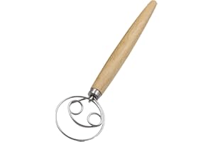 PEJLND Dänischer Schneebesen,1 x 13-Zoll Dänischer Teigbesen Hochwertiger Teigbesen als Brot Backen Zubehör für Brot Teig Kuchen Gebäck - Edelstahl & Holz Küchen Schneebesen für Mischen,Schlagen und Rühren