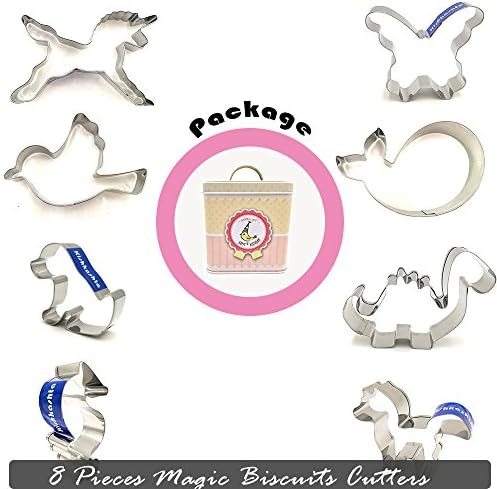 Bayit DIY Animal Stainless Steel Biscuits Scone Cookie Cutters Butterfly Whale Unicone Dove Dog Dinosaur Mold Set of 8, 3 Inch