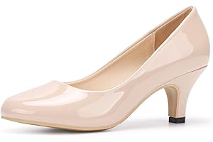 POOREVILL Women's Court Shoes Kitten Heels Wide Bridal Work Office Wedding Party Low Heel Pump Slip On Shoes