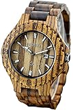 Findtime Holzuhr Herren Armbanduhr Datum Vintage Umweltfreundlich Mode Design Holz Zebraholz Quarzuhr Analog Kalender Männer Freund Ehemann Geschenk