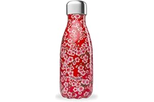 Qwetch - Bouteille Isotherme Originals Flowers Rouge 260ml - 24h Froid et 12h Chaud - Etanche, Sans BPA & Réutilisable - Gourde inox isotherme pour Sport, Voyage, Bureau, Randonnée