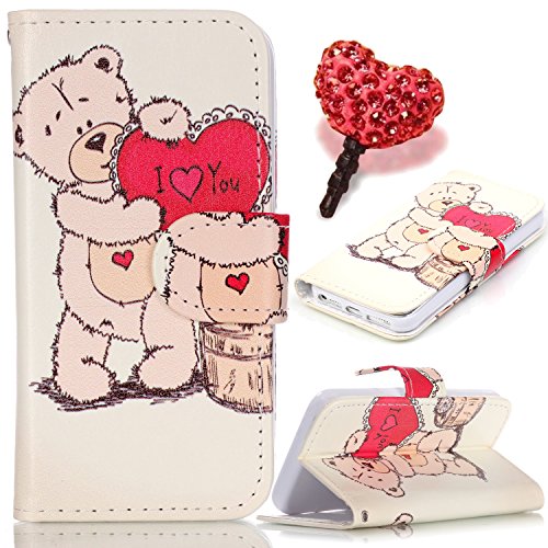 LG Stylus 2 LS775 Hülle,Sunroyal PU Leder Brieftasche Schutzhülle Tasche Handyhülle Schutz Hüllen im Bookstyle Ledertasche mit Stand Funktion Kartenfächer Magnetverschluss Magnet Etui Schale Schutzhüllen,Cute Funny Schön Rosa Rot Cartoon Bär Love Heart Muster Entwurf Flip Klapp Cover Tasche mit Kartensteckplatz Hinterschale Kartenschlitz mit Silikon Kratzfest für LG Stylus 2 LS775/LG G Stylo 2 + Anti-Staub Stecker-Bear
