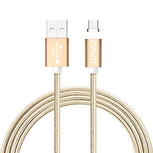 Magnetisches USB Type C kabel,-Lebenslange Garantieserie -EVIISO 1m Magnet PowerLine 2.4A Fast Charging USB C Kabel auf USB 3.0 A Ladekabel Datenkabel mit Nylongeflecht für Samsung Galaxy S8 S8 Plus,Huawei P9, P10,Nexus 5X/6P,OnePlus 3/3T und andere Type-C unterstützte Geräte (Gold)