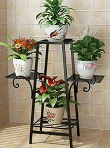 Weston Crafts 4 Tier Metal Plant Stands Indoor Metal Plant Shelf Stand Outdoor Multilayer Potted Planters Display Rack Patio Garden, Black