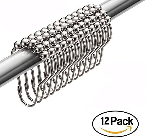 Qutaway Shower Curtain Hooks 12pcs Curtain Rings Hooks for Bathroom Shower Rod (Single Glide 5 Beads)