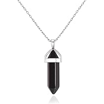 Philip Jones Collana Uomo Donna Con Ciondolo In Vera Pietra Di Onice Nero, Placcata Argento, Catena 43+5 Cm, Ipoallergenica