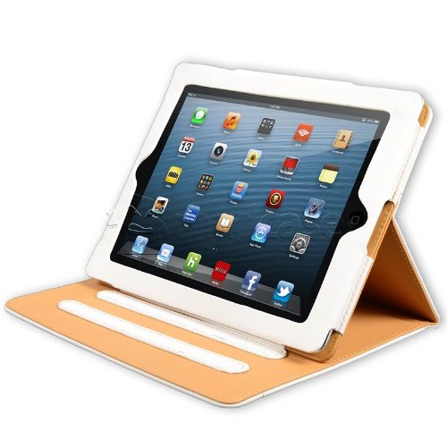 Madcase Apple iPad 4 / 3 / 2 Smart Case Etui Faux Ledertasche Hülle mit Auto Schalf und Wach Sleep-Funktion inkl. Displayschutzfolie und Stylus Touch stift – Weiß / Beige - 3