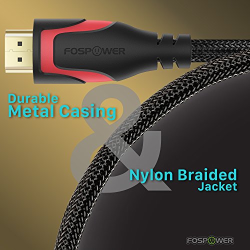 HDMI Kabel 1,8M/6ft, FosPower Nylon Geflochtenes Hochgeschwindigkeits-HDMI-Kabel [UHD 4K | 3D | Ethernet | Audio Rückkehr – Trifft den Neuesten Standard] Vergoldet für HDTV, Blu Ray Player, PC, Spielkonsolen (Schwarz / Rot) - 2