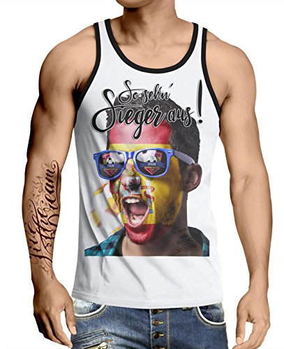 Stylotex Herren Tank Top basic So sehn Sieger aus Shout for Spanien Spain, Farbe:weiss-schwarz;Größe:L