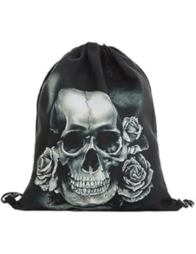 Beutel Tasche Rucksack Turnbeutel Print Skull Totenkopf mit Rose