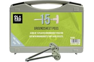 OLPRO 15x Heavy Duty Groundsheet Pegs – Steel Ground Pegs for Tents, Awnings, Tarpaulins – Hard Ground Pegs, Camping Accessories, Weed Membrane & Landscape Fabric Pegs