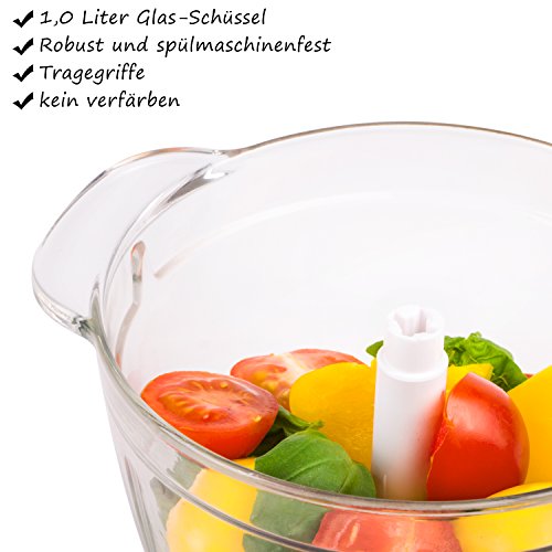 TZS First Austria – 500 Watt Universal-Zerkleinerer mit Glasbehälter und 2 Edelstahl-Messer | 1,0 Liter Glas-Behälter und Multi-hacker | spülmaschinenfest | 1,05m Kabel | Edelstahl-Mulit-zerkleinerer - 3
