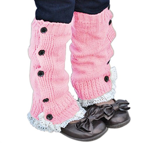 Koly Kids Girls Crochet Knitted Lace Boot Cuffs Toppers Leg Warmer Socks (Pink)