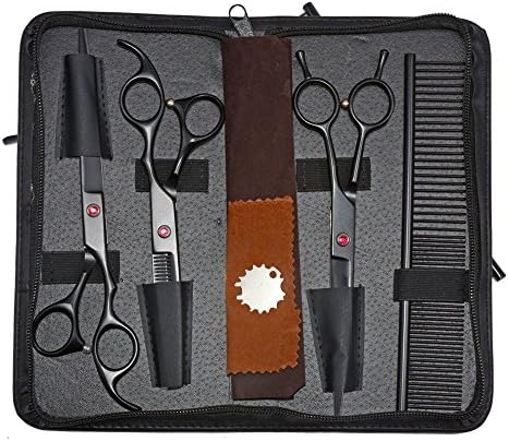 Dog Scissors,Everesta 4 Pieces Pet Hair Grooming Scissors Set - Round Tip Top Thinning Shear Straight-Edge Shear and Curved Shears with Grooming Comb and Clean Cloth for Dogs and Cats