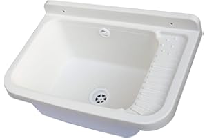 MONGARDI Mongarid pared lavabo de resina con Kit de montaje y para trampa, Blanco, 50 x 35 x 24 cm