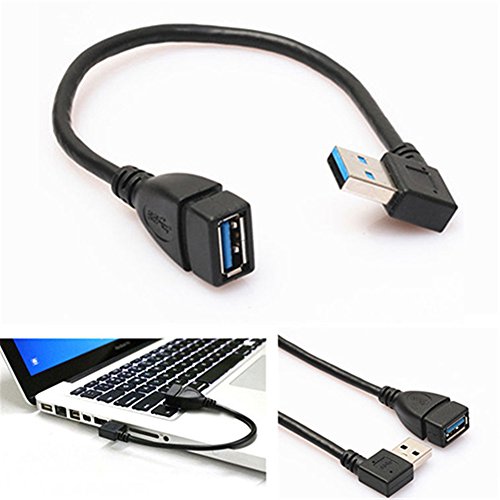 Nereids Net USB 3.0 männlich zu weiblich Typ A rechts Winkel 90 Grad Adapter Verlängerungskabel kurz USB 3.0 Extender Schnur schwarz 20 cm - 5
