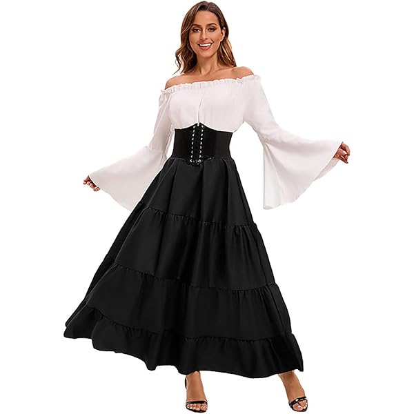 Velcoxplay Renaissance jurk voor dames, middeleeuwse jurk met trompetmouwen, middeleeuws, Victoriaans koningin, kostuum, maxi-jurk, rood, L