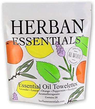 Herban Essentials Mixed Essential Oil Towelettes: Lemon, Lavender, Peppermint, Orange and Eucalyptus (20 Towelettes)