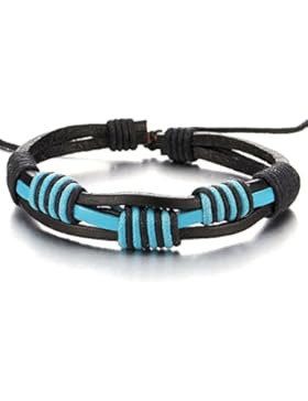 Handarbeit Geflochtenem Leder-Armband für Herren für Jungen für Damen, Blau Schwarz Echtes Leder Wickeln Schweißband