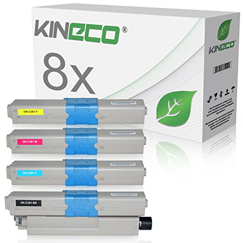 8 Toner kompatibel zu OKI C301 C321 DN MC-332 DN 340 Series 342 DN DNW - 44973536 44973535 44973534 44973533 - Schwarz je 2.200 Seiten, Color je 1.500 Seiten