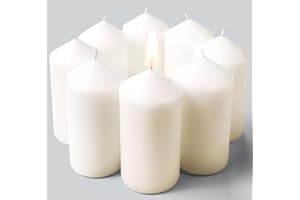 TRINIDa Premium Large Pillar Candle - 8 Pack White Pillar Candles in Eco-Kraft Paper Box, 80 x 50 mm | 18 Hour Long Burning Time - Ideal for Church, Home Decor and Special Occasions