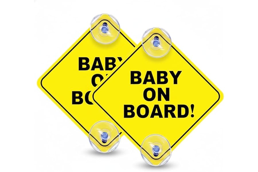 2 Pcs Baby on Board Sign for Car, High Visibility Safety Warning Caution Sign with 4 Strong Suction Cups, Reusable PVC Weatherproof Car Stickers for Toddlers Babies & Kids - Yellow