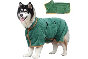 Dlmlemu Super Absorbent Pet Bathrobe, Fast Drying Pet Bath Towel, Dog Bathrobe Towel with Adjustable Strap Hood, Dog Drying Robes for Large Medium Small Pet Cat, Soft, Quick-Drying and Warm, XL